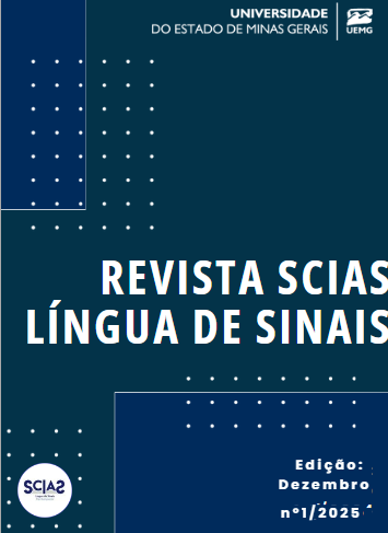 Capa azul com o nome da Universidade do Estado de Minas Gerais (UEMG) e título da Revista SCIAS Língua de Sinais Edição Dezembro nº1/2025